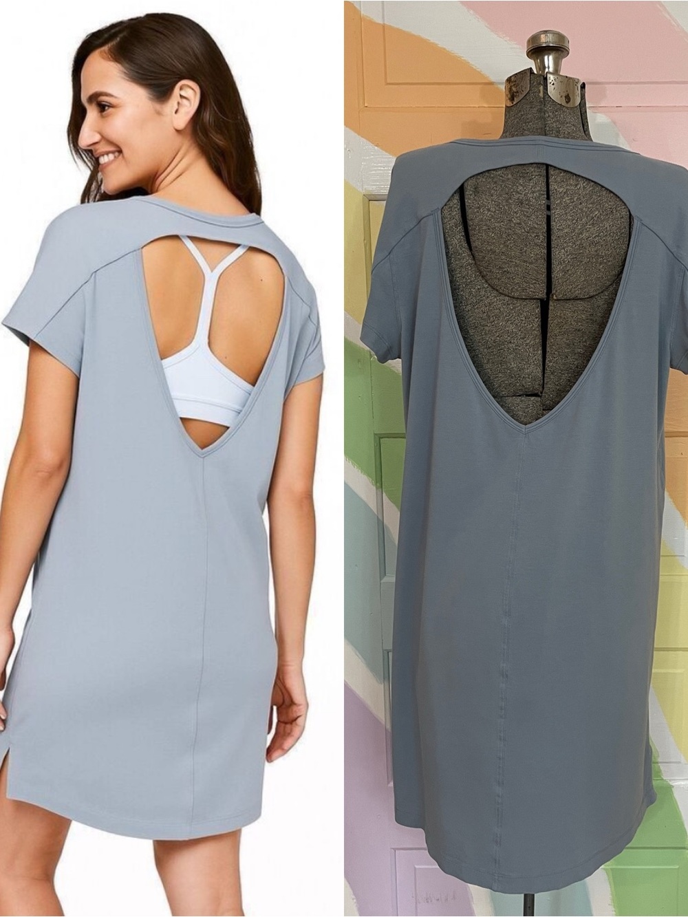Lululemon Day Tripper Blue Gray Pima Cotton Stretch Cutout Back Dress 🧡🎀